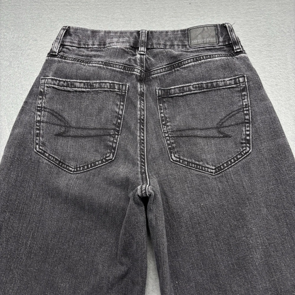 American Eagle Jeans Womens 2 Curvy Baggy Wide Leg Super High Rise Black Denim - Picture 11 of 13